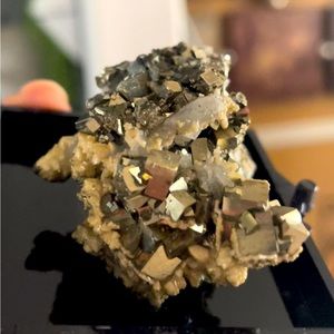 Unique Mini Pyrite Cubes Thumbnail on Quartz & Matrix from Spain. Rock Gem.
